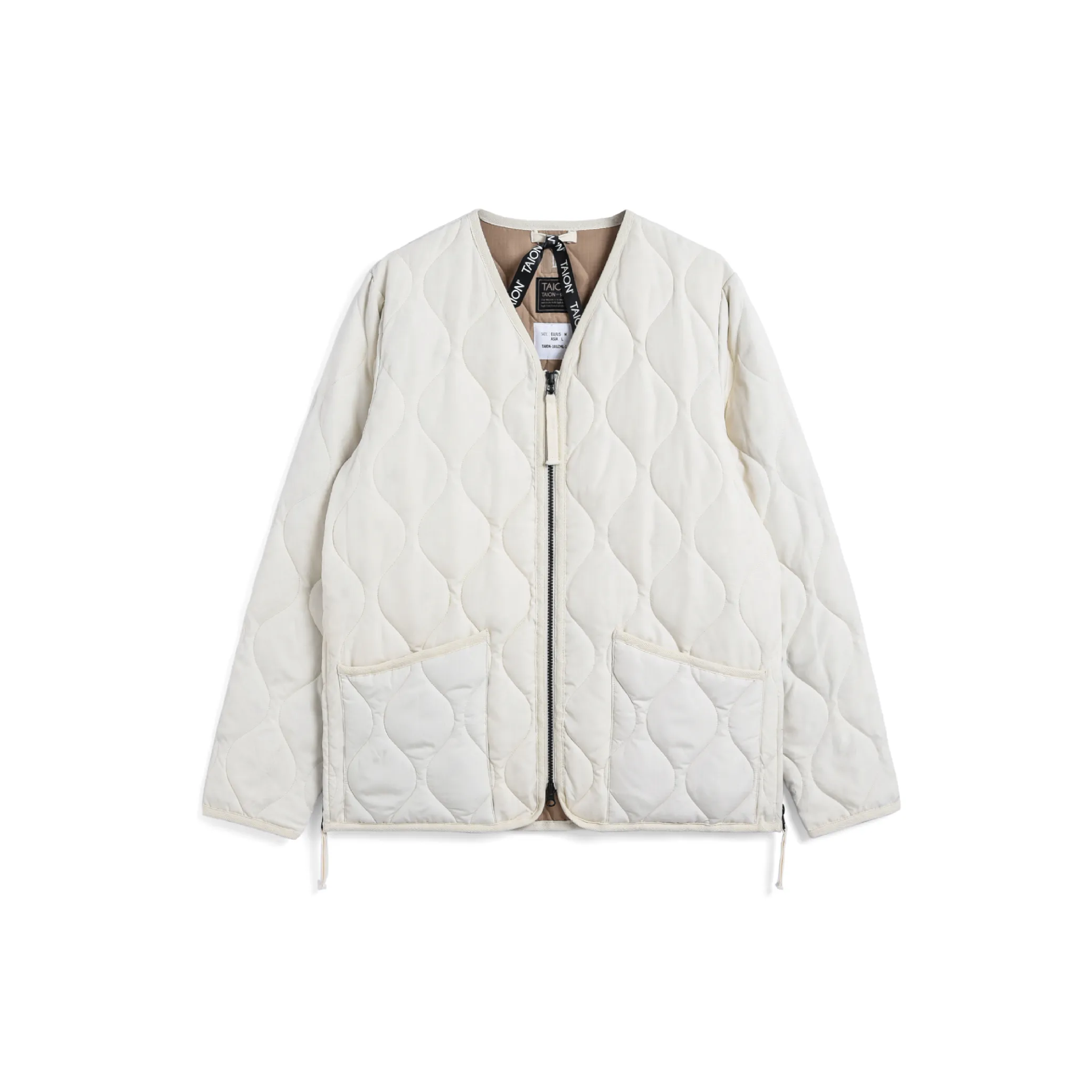 TAION Unisex Military ZIP V Neck Down Jacket Off White Gluckstreter